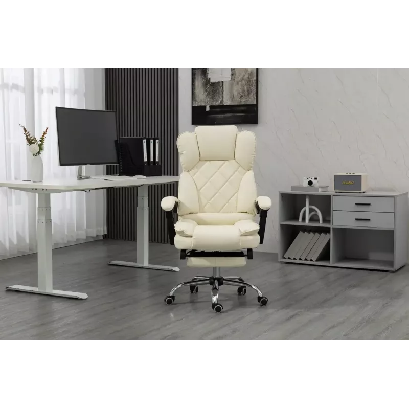 Sukamoji biuro kėdė ActiveJet YK7416 — ergonomiška sukamoji kėdė, smėlio spalvos eko oda, metalinis rėmas, paminkštinta atlošas, pakojis