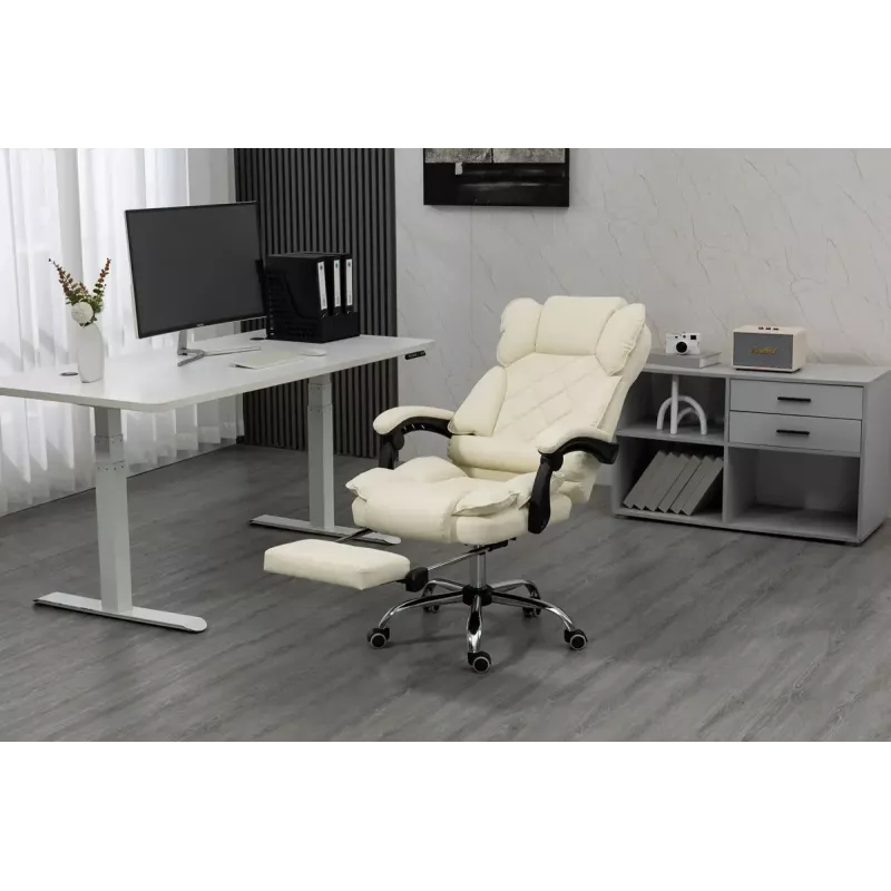 Sukamoji biuro kėdė ActiveJet YK7416 — ergonomiška sukamoji kėdė, smėlio spalvos eko oda, metalinis rėmas, paminkštinta atlošas, pakojis
