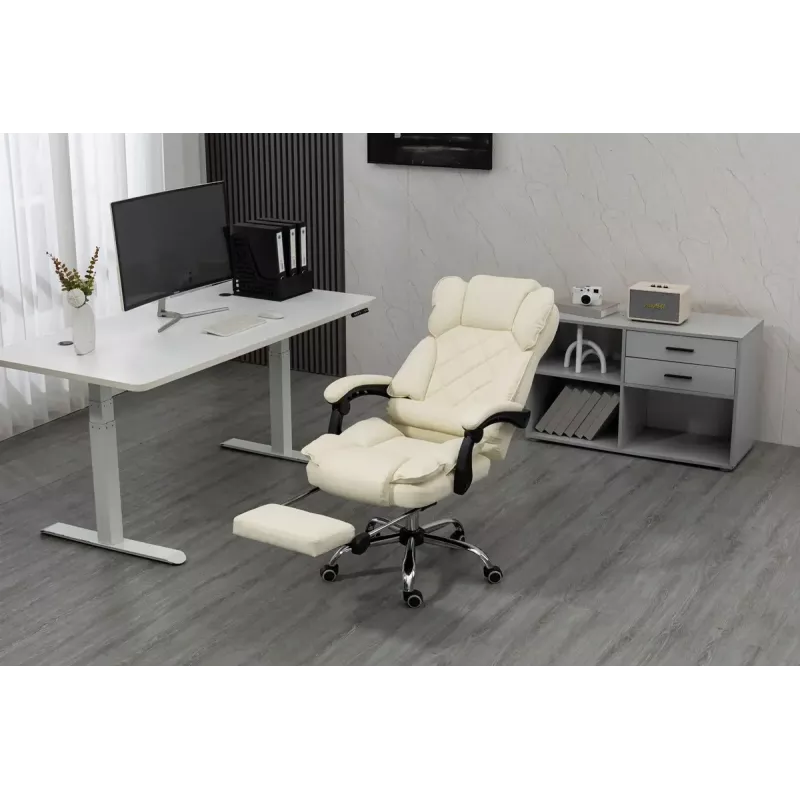 Sukamoji biuro kėdė ActiveJet YK7416 — ergonomiška sukamoji kėdė, smėlio spalvos eko oda, metalinis rėmas, paminkštinta atlošas, pakojis