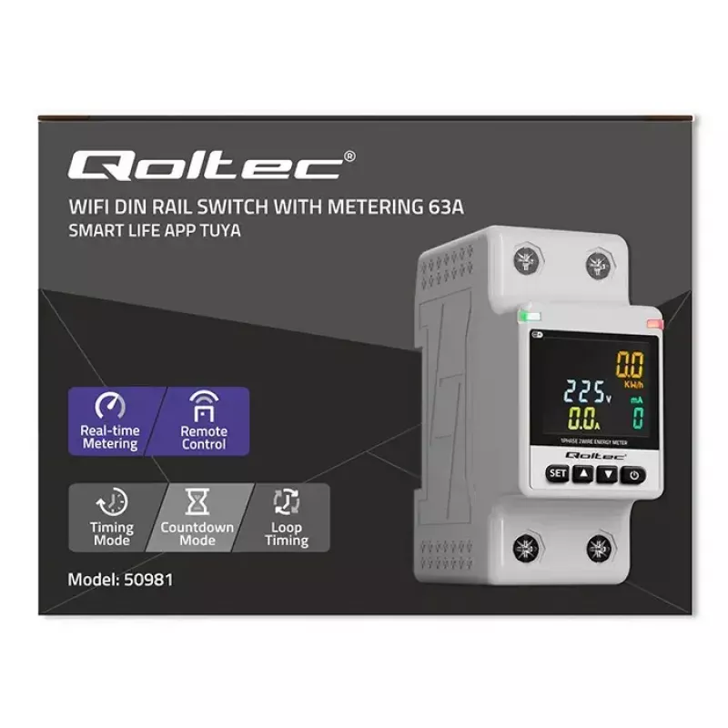 Vienfazis energijos suvartojimo skaitiklis QOLTEC 50981 DIN35 230V 50Hz