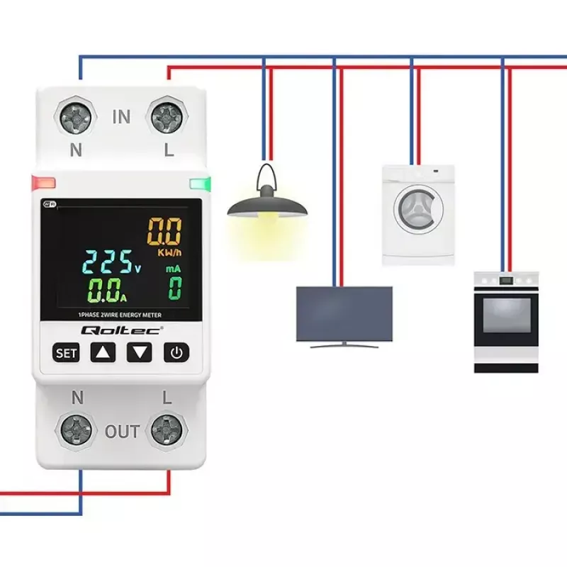 Vienfazis energijos suvartojimo skaitiklis QOLTEC 50981 DIN35 230V 50Hz