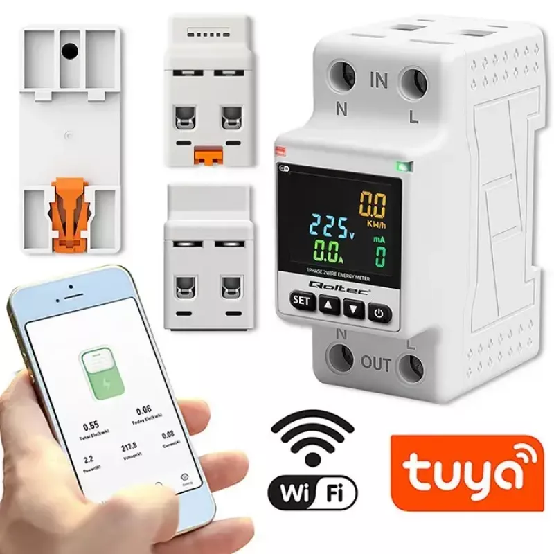 Vienfazis energijos suvartojimo skaitiklis QOLTEC 50981 DIN35 230V 50Hz