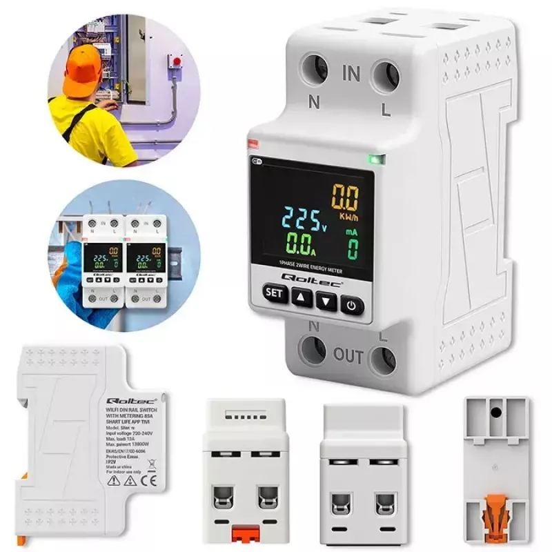 Vienfazis energijos suvartojimo skaitiklis QOLTEC 50981 DIN35 230V 50Hz