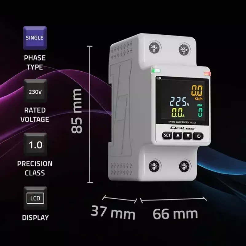 Vienfazis energijos suvartojimo skaitiklis QOLTEC 50981 DIN35 230V 50Hz