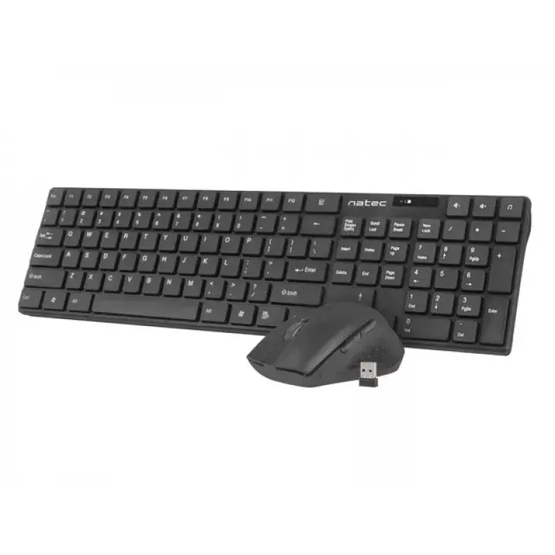 Belaidis klaviatūros ir pelės rinkinys NATEC Stingray NZB-1440 — RF belaidis, pilno dydžio 108 klavišų QWERTY, JAV anglų, juoda
