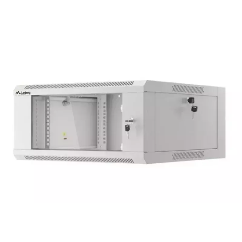 Sieninis 19 colių 4U tinklo stovas LANBERG WAFA-5604-10S, 600 mm gylis, pilkas, stiklinės durelės (lankstytas)