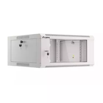 Sieninis 19 colių 4U tinklo stovas LANBERG WAFA-5604-10S, 600 mm gylis, pilkas, stiklinės durelės (lankstytas)