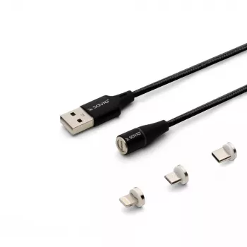 USB 2.0 laidas SAVIO CL-155, USB A į keičiamą USB-C / Micro-USB B / Lightning, 2 m, juodas