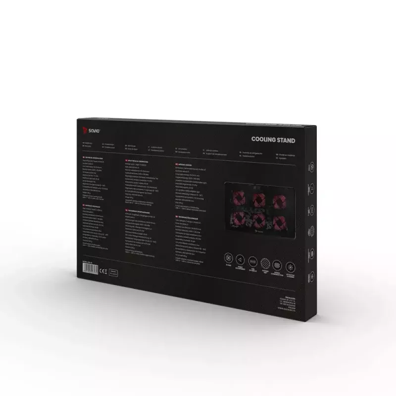 Aušinimo stovas nešiojamam kompiuteriui SAVIO COS-01, 6 ventiliatoriai su apšvietimu, 2000 RPM, USB 2.0, iki 17.3 colių