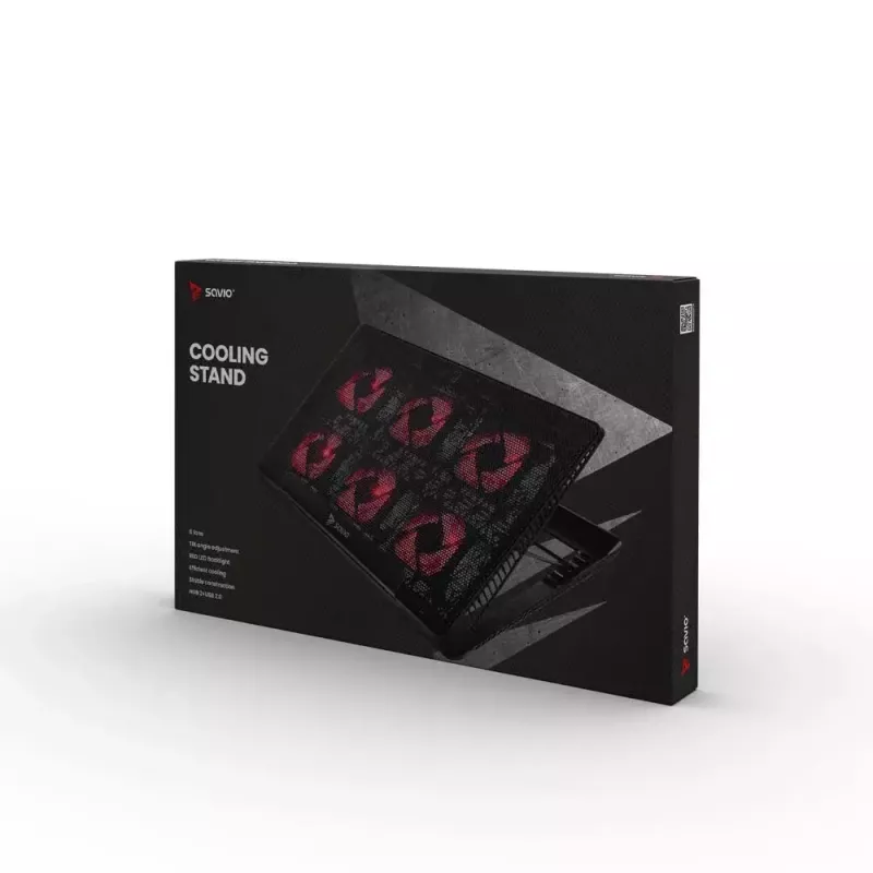 Aušinimo stovas nešiojamam kompiuteriui SAVIO COS-01, 6 ventiliatoriai su apšvietimu, 2000 RPM, USB 2.0, iki 17.3 colių