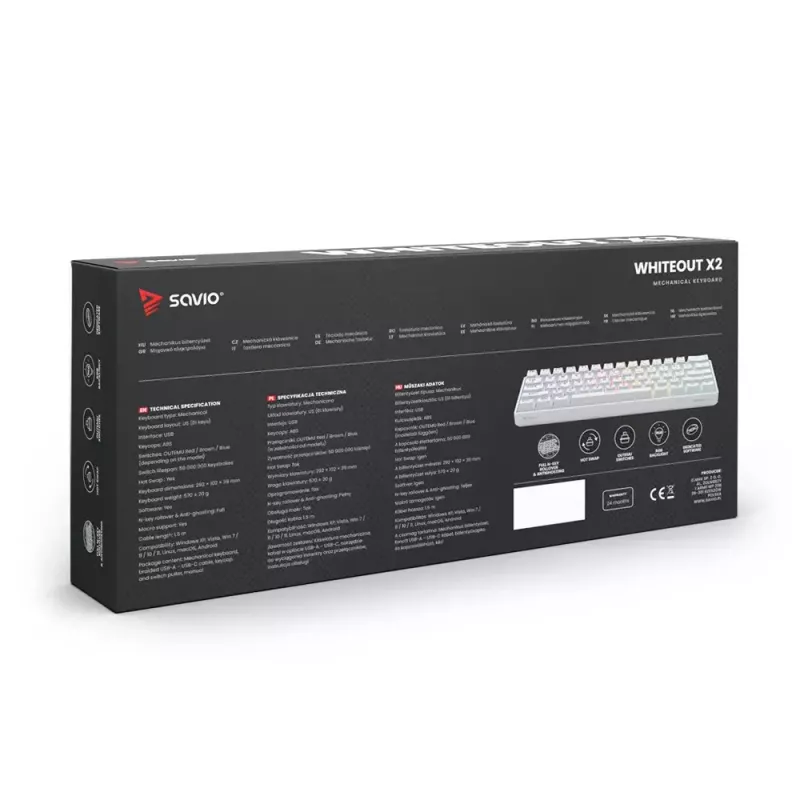 Savio WHITEOUT X2 RED Gaming klaviatūra USB QWERTY mechaninė 61 klavišas
