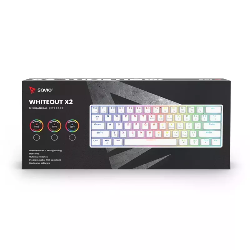 Savio WHITEOUT X2 RED Gaming klaviatūra USB QWERTY mechaninė 61 klavišas