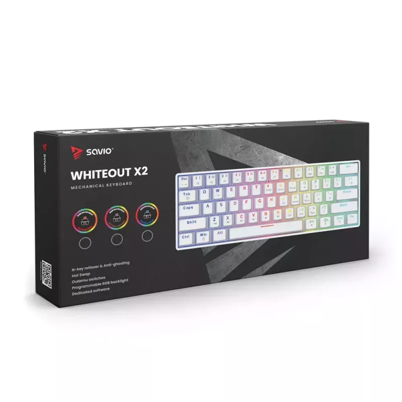 Savio WHITEOUT X2 RED Gaming klaviatūra USB QWERTY mechaninė 61 klavišas