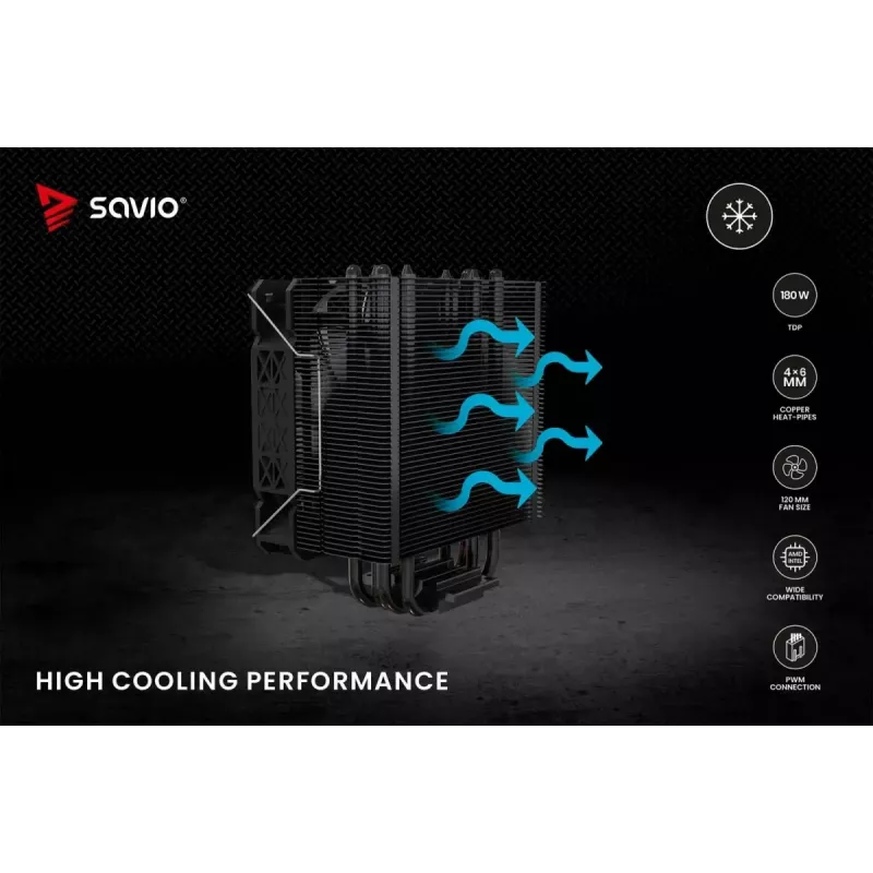 CPU aušintuvas SAVIO Vortex X2 Black – 120 mm ventiliatorius, aukštis 157 mm, PWM, suderinamas su LGA 2066