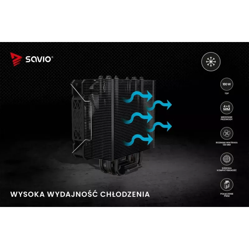 CPU aušintuvas SAVIO Vortex X2 Black – 120 mm ventiliatorius, aukštis 157 mm, PWM, suderinamas su LGA 2066