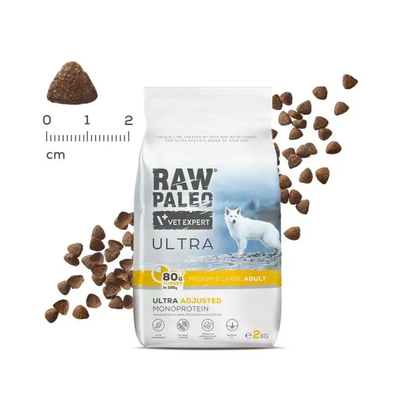 VetExpert Raw Paleo Ultra Medium & Large Adult sausas šunų maistas su kalakutiena 2 kg