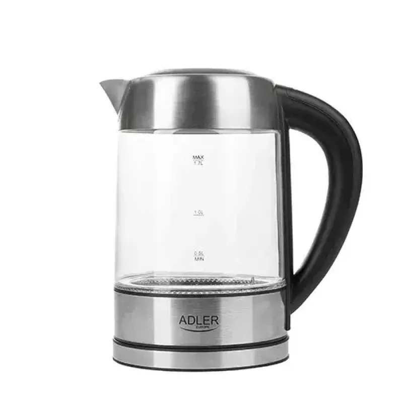 Elektrinis virdulys Adler AD 1247 1,7 l 2200 W stiklinis korpusas nerūdijančio plieno elementai juodos spalvos