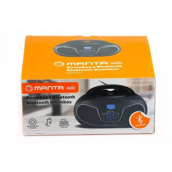 Nešiojamas garsiakalbis MANTA BBX007 su Bluetooth 5.0, FM radiju (87,5–108 MHz), LCD ekranu, teleskopine antena