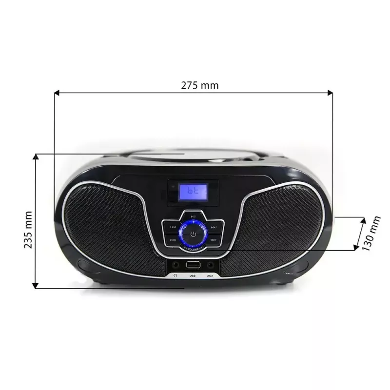 Nešiojamas garsiakalbis MANTA BBX007 su Bluetooth 5.0, FM radiju (87,5–108 MHz), LCD ekranu, teleskopine antena