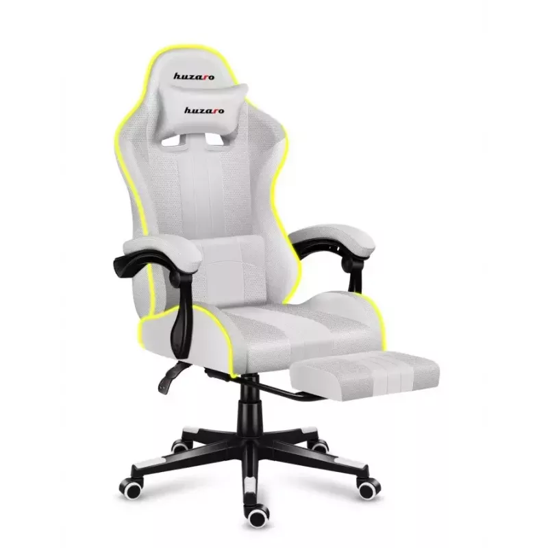 Žaidimų kėdė Huzaro FORCE 4.7 RGB White – audeklinis kibirinis sėdėjimas, max 140 kg