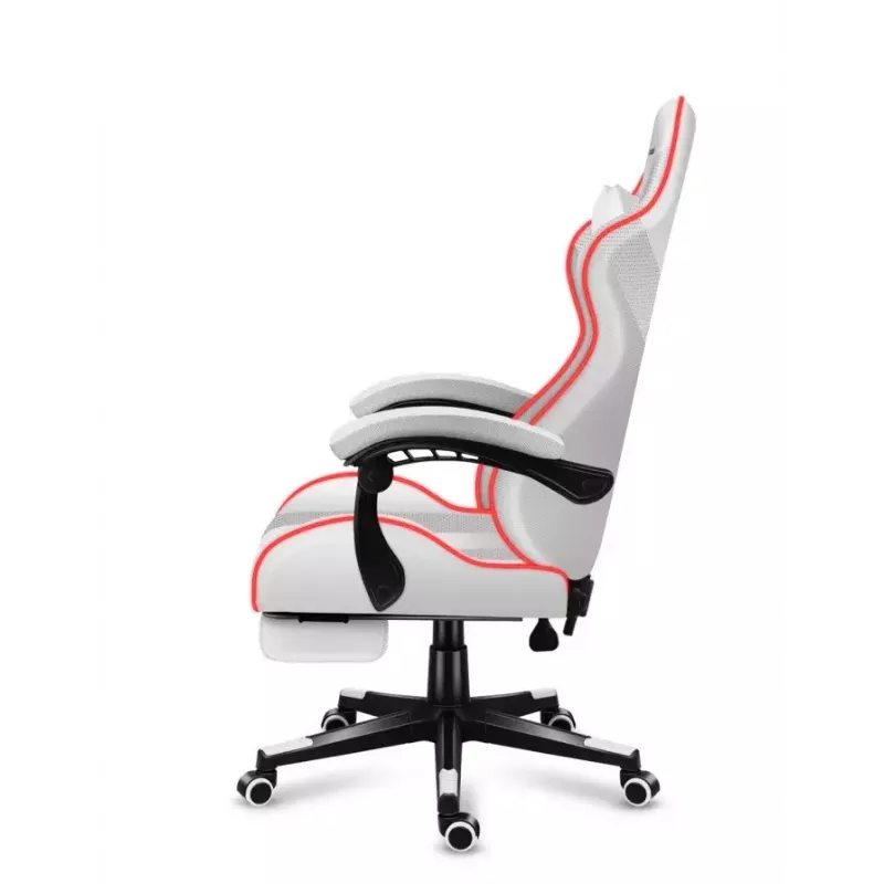Žaidimų kėdė Huzaro FORCE 4.7 RGB White – audeklinis kibirinis sėdėjimas, max 140 kg