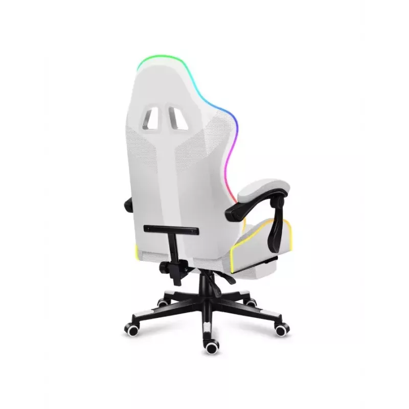 Žaidimų kėdė Huzaro FORCE 4.7 RGB White – audeklinis kibirinis sėdėjimas, max 140 kg