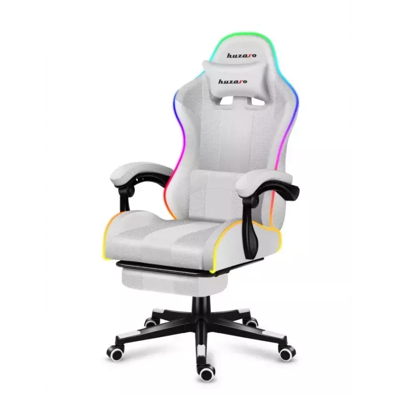 Žaidimų kėdė Huzaro FORCE 4.7 RGB White – audeklinis kibirinis sėdėjimas, max 140 kg