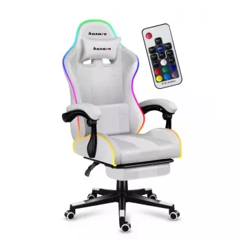 Žaidimų kėdė Huzaro FORCE 4.7 RGB White – audeklinis kibirinis sėdėjimas, max 140 kg