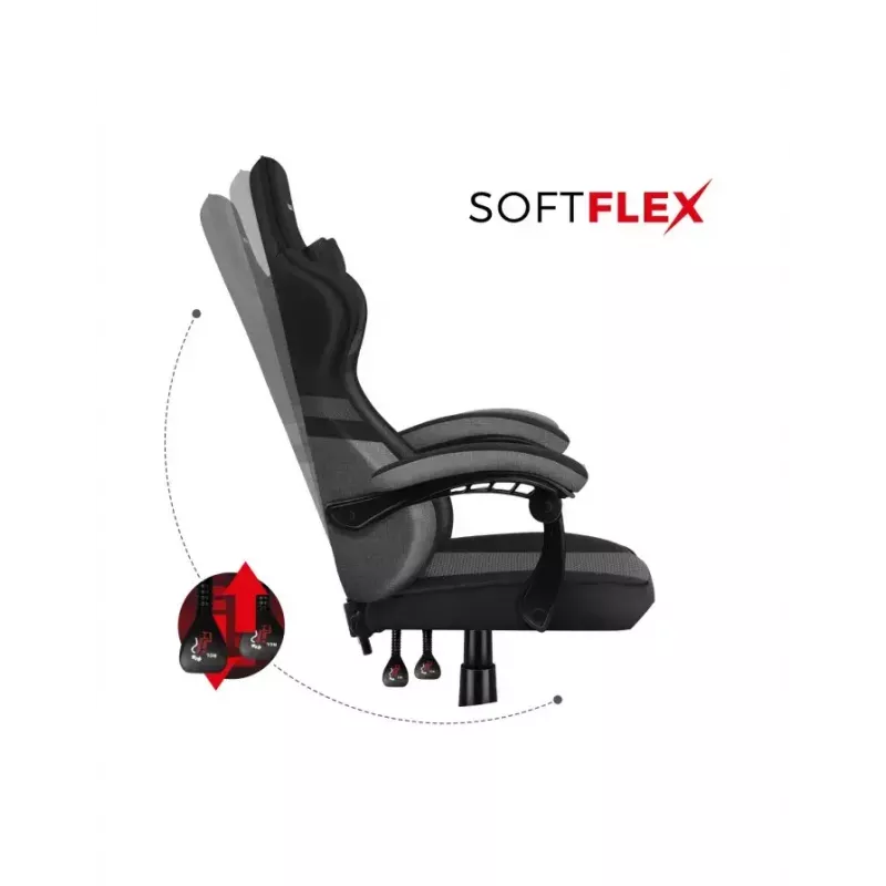 Gaming kėdė Huzaro FORCE 4.4 kaušinė sėdynė Juoda Pilka — tinklinis audinys, max 130 kg, reguliuojamas aukštis 45–55 cm, 5 ratukai