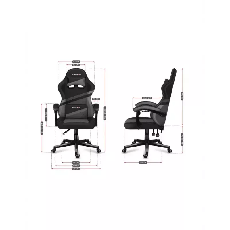 Gaming kėdė Huzaro FORCE 4.4 kaušinė sėdynė Juoda Pilka — tinklinis audinys, max 130 kg, reguliuojamas aukštis 45–55 cm, 5 ratukai