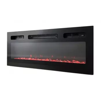 Spintelė televizoriui Cama Meble EVA su elektriniu židiniu 180×40×52 cm, baltas rėmas, blizgūs balti durys, MDF viršus