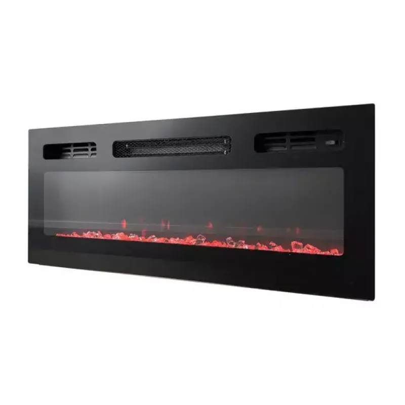 Spintelė televizoriui Cama Meble EVA su elektriniu židiniu 180×40×52 cm, baltas rėmas, blizgūs balti durys, MDF viršus
