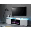 Spintelė televizoriui Cama Meble EVA su elektriniu židiniu 180×40×52 cm, baltas rėmas, blizgūs balti durys, MDF viršus