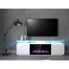 Spintelė televizoriui Cama Meble EVA su elektriniu židiniu 180×40×52 cm, baltas rėmas, blizgūs balti durys, MDF viršus