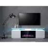 Spintelė televizoriui Cama Meble EVA su elektriniu židiniu 180×40×52 cm, baltas rėmas, blizgūs balti durys, MDF viršus