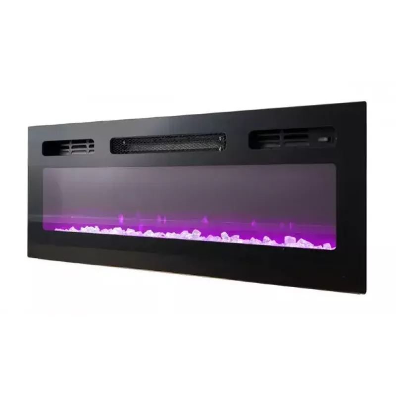Spintelė televizoriui Cama Meble EVA su elektriniu židiniu 180×40×52 cm, baltas rėmas, blizgūs balti durys, MDF viršus