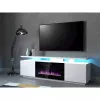 Spintelė televizoriui Cama Meble EVA su elektriniu židiniu 180×40×52 cm, baltas rėmas, blizgūs balti durys, MDF viršus
