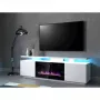 Spintelė televizoriui Cama Meble EVA su elektriniu židiniu 180×40×52 cm, baltas rėmas, blizgūs balti durys, MDF viršus