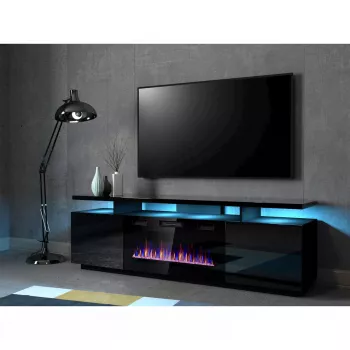 TV spintelė Cama Meble EVA su elektriniu židiniu 180x40x52 cm, juoda/matinė juoda