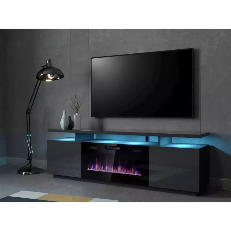 TV spintelė Cama Meble EVA su elektriniu židiniu 180x40x52 cm grafitas/matinis grafitas
