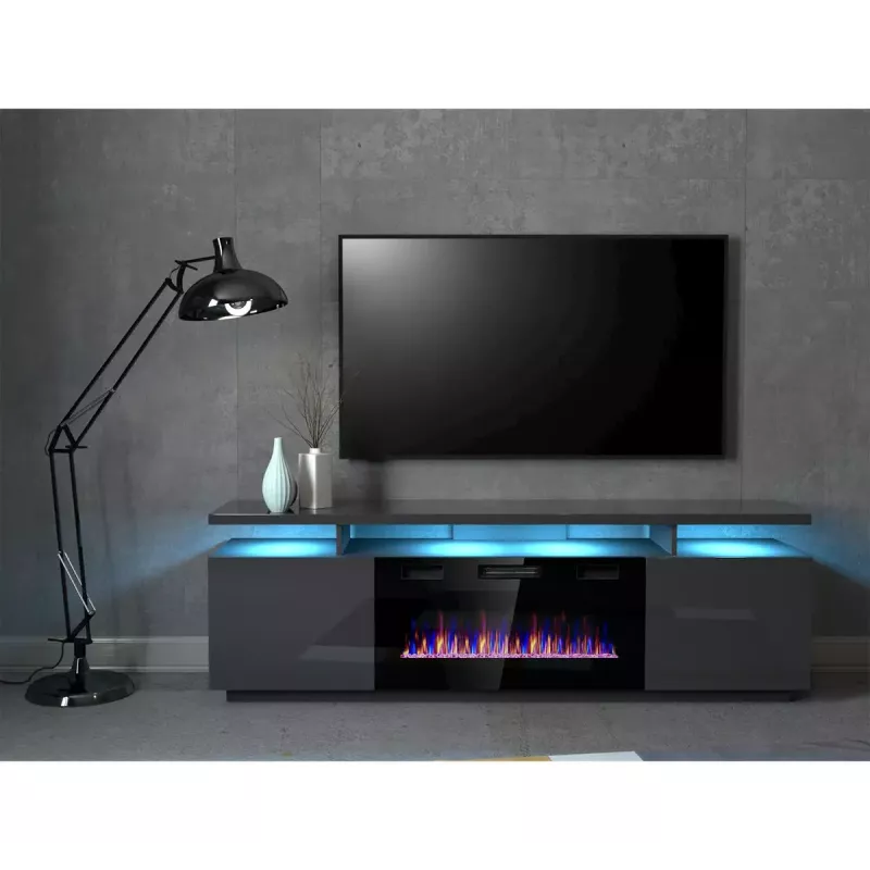 TV spintelė Cama Meble EVA su elektriniu židiniu 180x40x52 cm grafitas/matinis grafitas