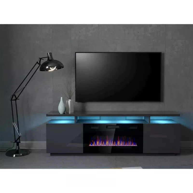 TV spintelė Cama Meble EVA su elektriniu židiniu 180x40x52 cm grafitas/matinis grafitas