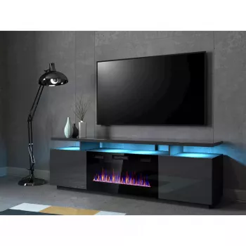 TV spintelė Cama Meble EVA su elektriniu židiniu 180x40x52 cm grafitas/matinis grafitas