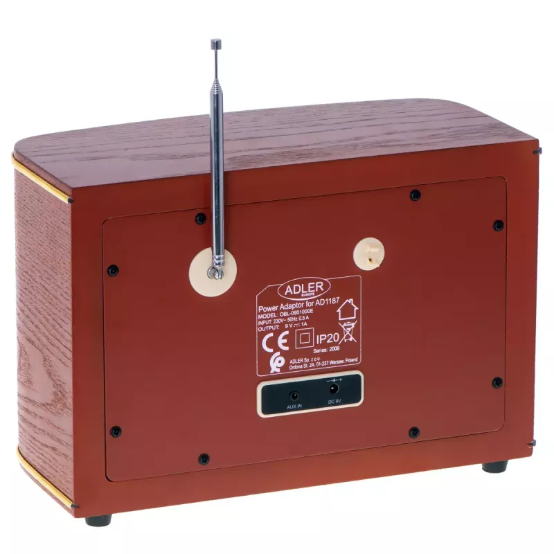 Nešiojamas radijo imtuvas Adler AD 1187 – FM, 10 W RMS, LCD ekranas, rudas, 300×140×210 mm