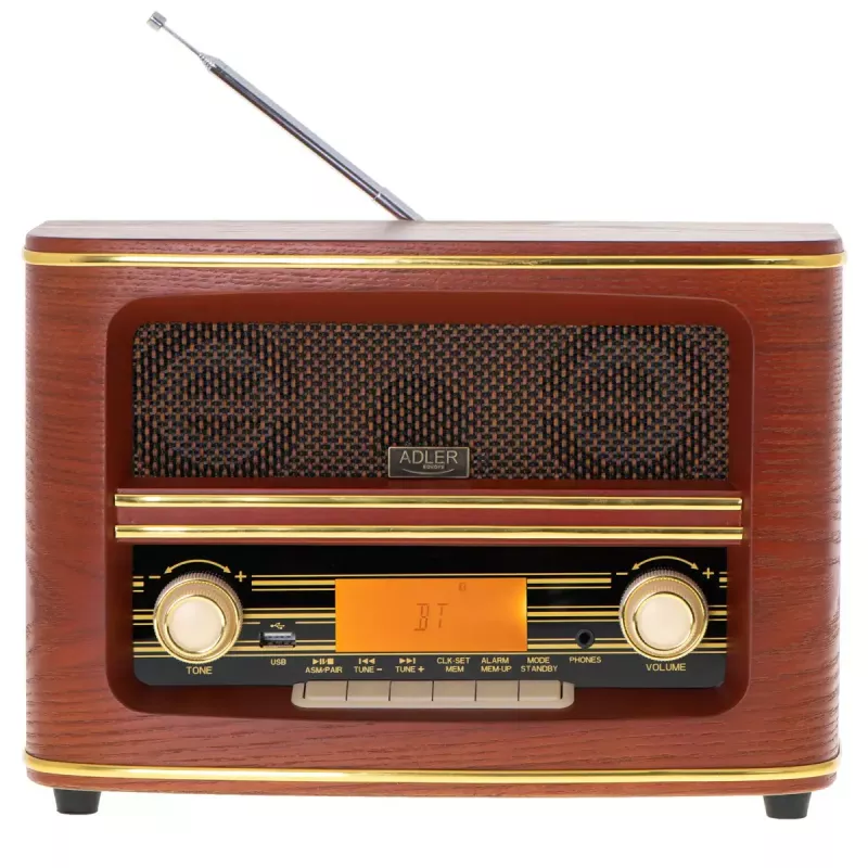 Nešiojamas radijo imtuvas Adler AD 1187 – FM, 10 W RMS, LCD ekranas, rudas, 300×140×210 mm