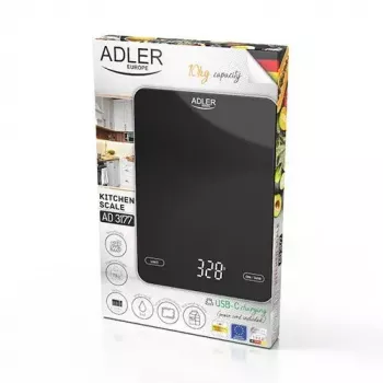 Virtuvinės elektrinės svarstyklės Adler AD 3177b – 10 kg talpa, 1 g tikslumas, juodos spalvos, stiklinis paviršius