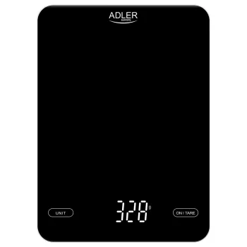Virtuvinės elektrinės svarstyklės Adler AD 3177b – 10 kg talpa, 1 g tikslumas, juodos spalvos, stiklinis paviršius