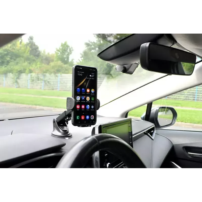 Automobilinis telefono laikiklis IBOX H-9, reguliuojamas kampas, universalus, su siurbtuku, juodas, plastikinis