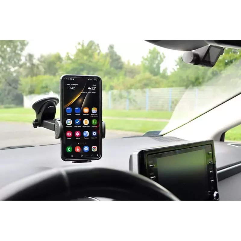 Automobilinis telefono laikiklis IBOX H-9, reguliuojamas kampas, universalus, su siurbtuku, juodas, plastikinis