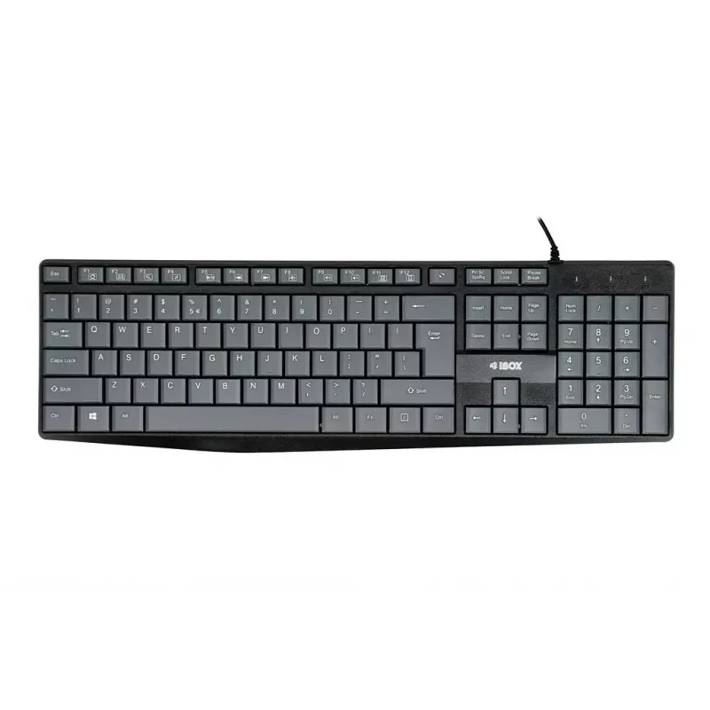 Pilno dydžio laidinė USB klaviatūra IBOX Eris IKC2010G – 105 klavišų, pilka/juoda, atspari vandeniui, 1,8 m laidas